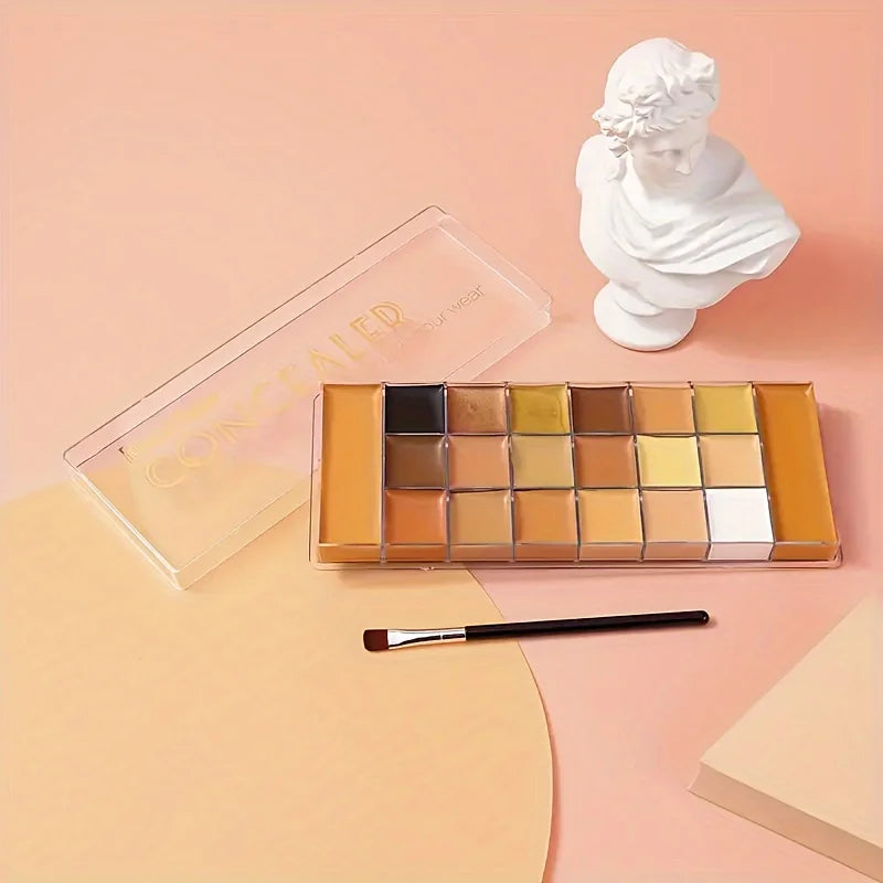 20-Color Concealer Palette with Small Brush Earth Tone Foundation Full Coverage Brightening Water-Resistant Makeup Tray