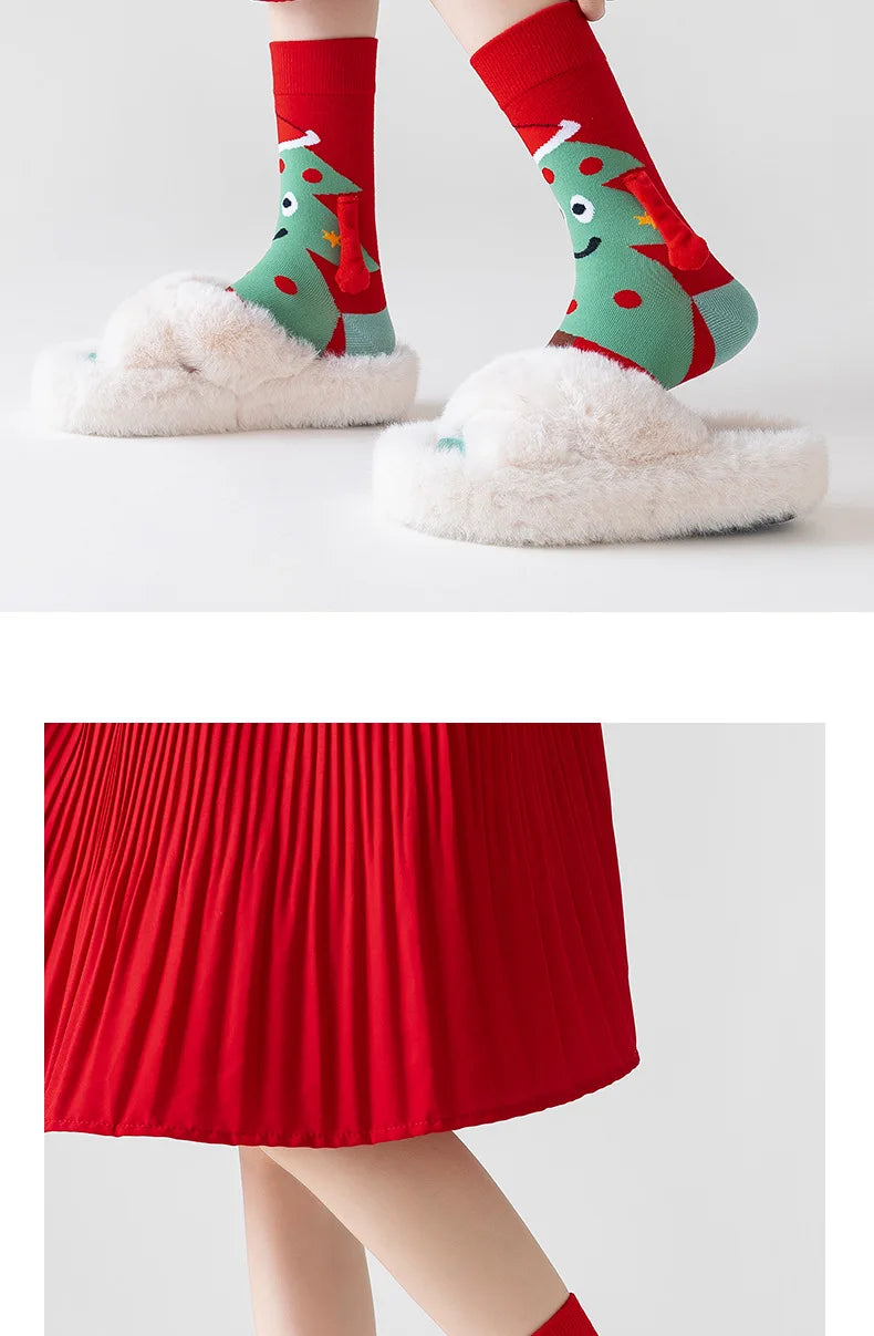 Women's Socks Cartoon Creative Christmas Wear Funny Handholding Kawaii Cute Socks High Quality Cotton Mid-tube Socks For Girl