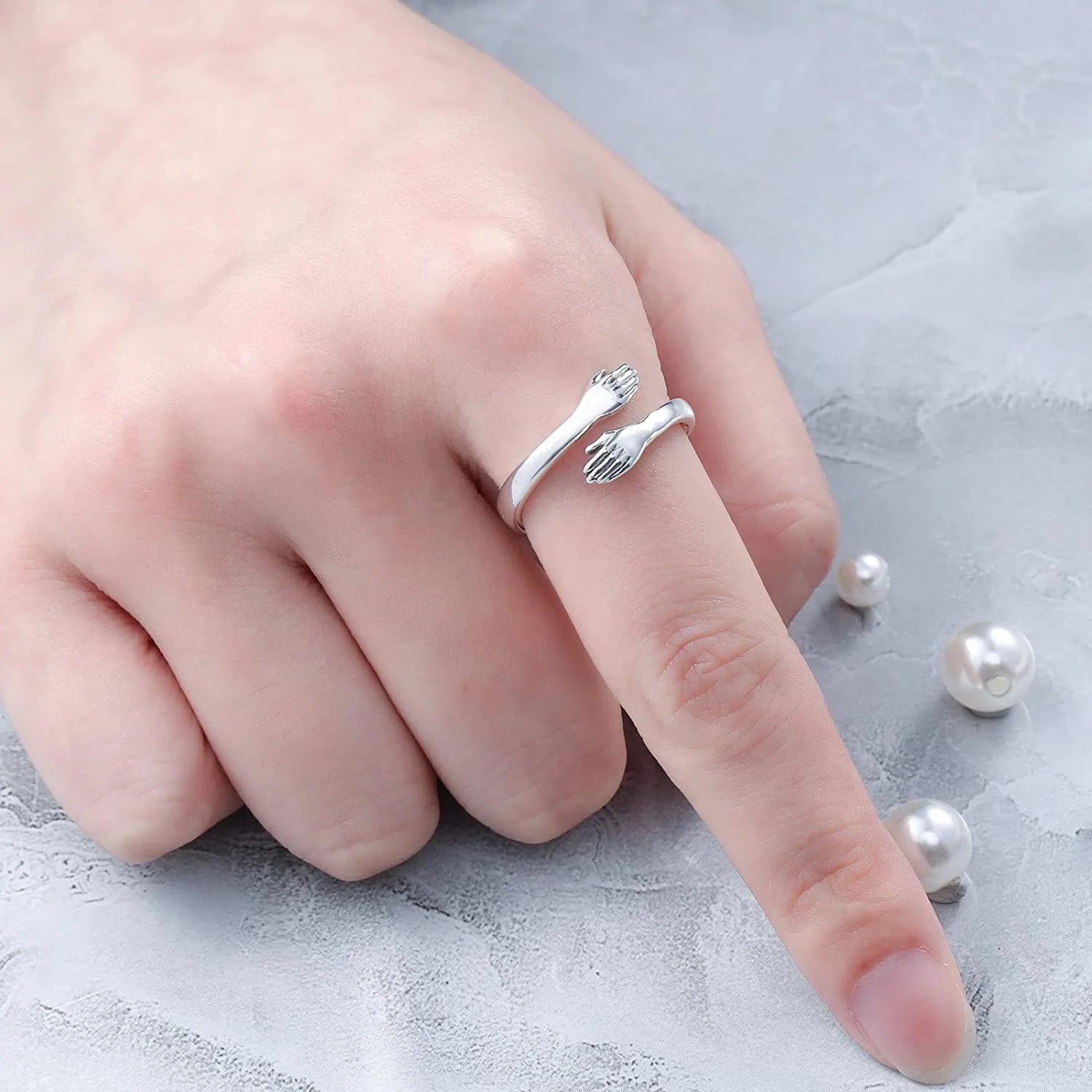 Romantic Hand Hug Rings Gold Silver Color Adjustable Couple Finger Ring Fashion Jewelry For Lovers