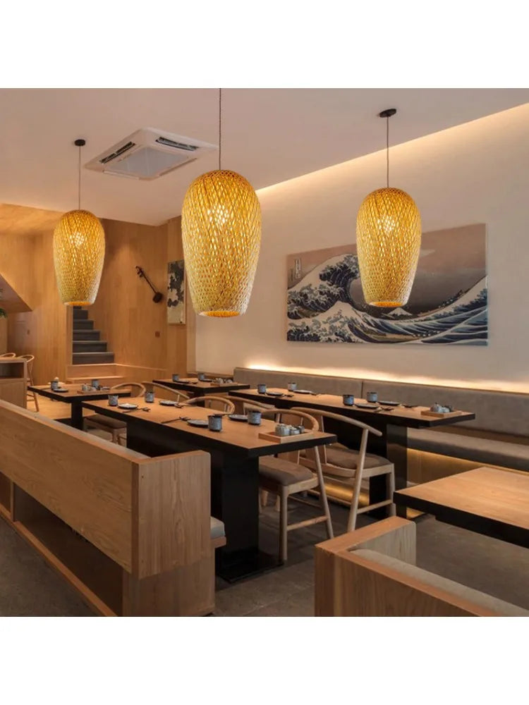 Hand-woven Chinese Style Weaving Hanging Lamps 18/19/30cm Restaurant Home Decor Lighting Fixtures Bamboo Pendant Lamp