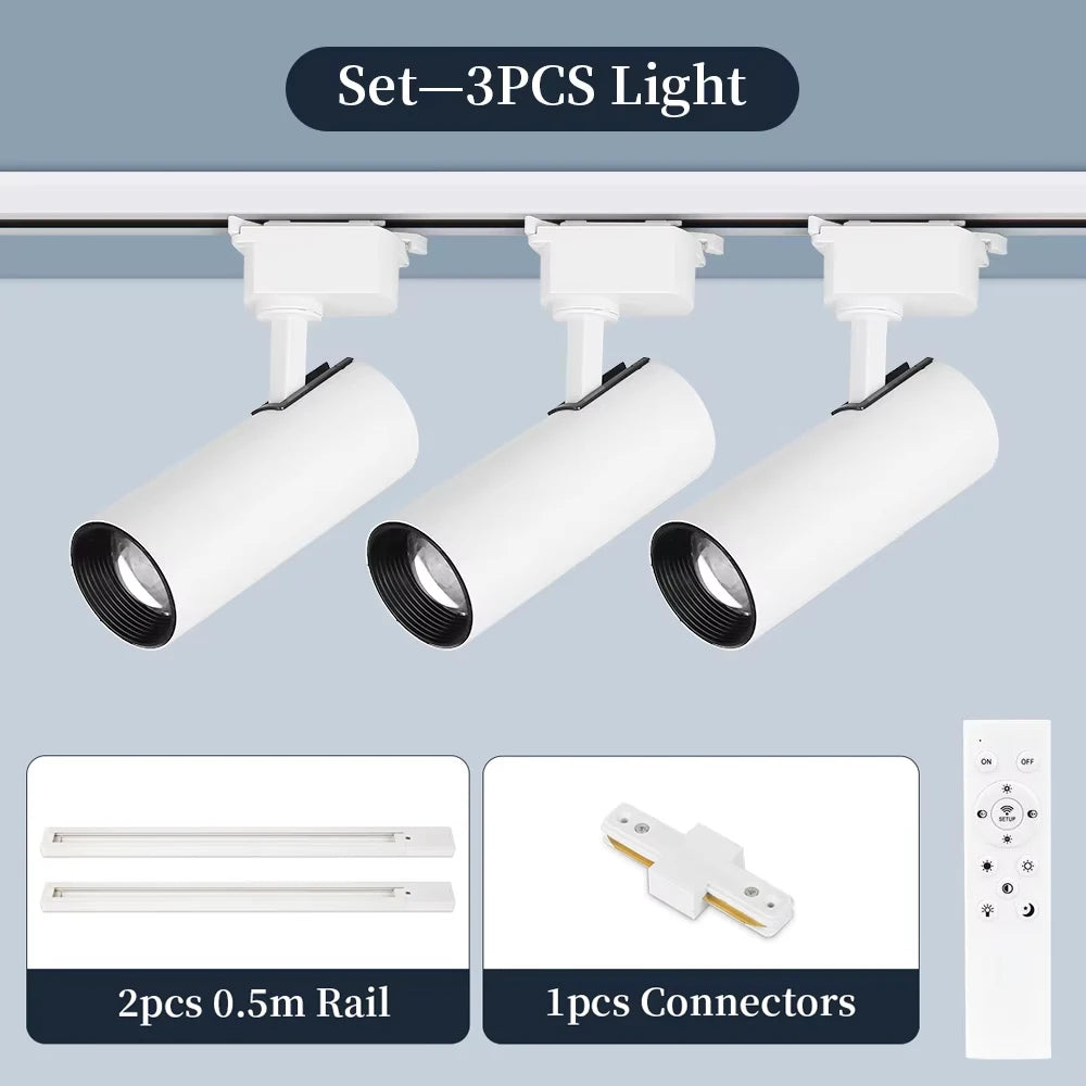 Dimmable Track Light with Remote Control Led Spot Lights 110V 220V Ceiling Lamp for Living Room Bedroom Kitchen Linear Lighting