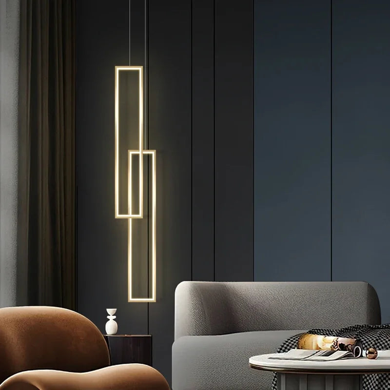 Modern Rectangle Led Pendant Lamp Living Room background Wall Chandelier Home Decor Bedroom Bedside Hanging Light Lustre Fixture