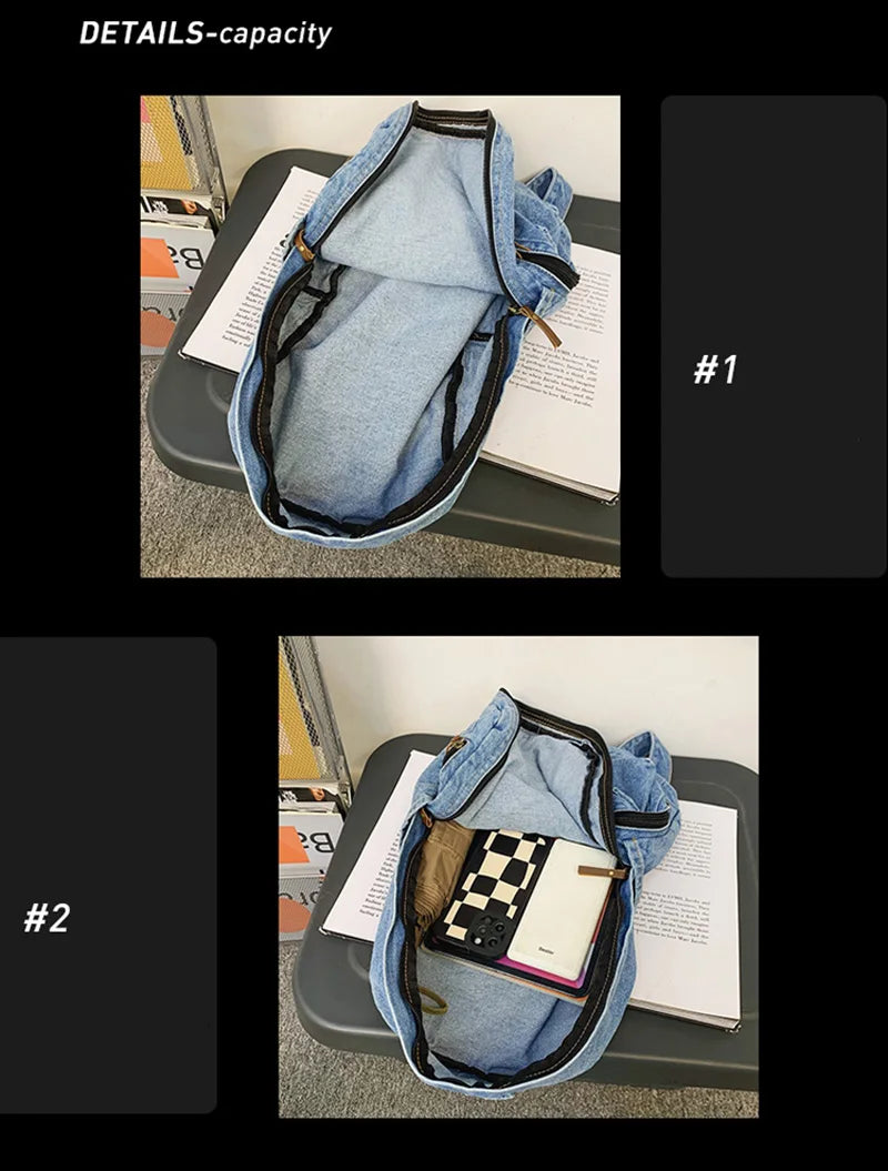 New Men's and Women's Denim Backpack Large Capacity Laptop Bag Travel Backpack College Student Backpack