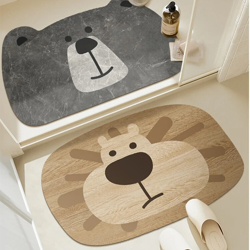 Bathroom Carpet Non-slip Water-absorbent Dirt-resistant Floor Mat Cute Animal Head Pattern Rug Irregular Size Home Decor Mats