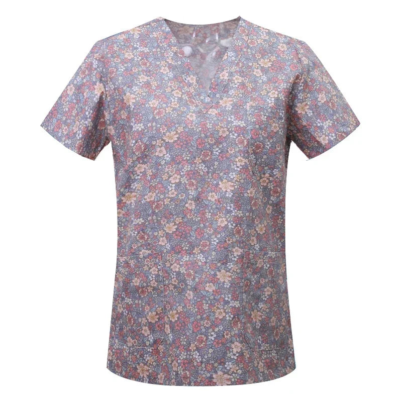 Women's Nursing Clothing High-quality Print Top Accessories Doctors Medical Uniform Hospital Nurse Beauty Salon Scrubs Top Women