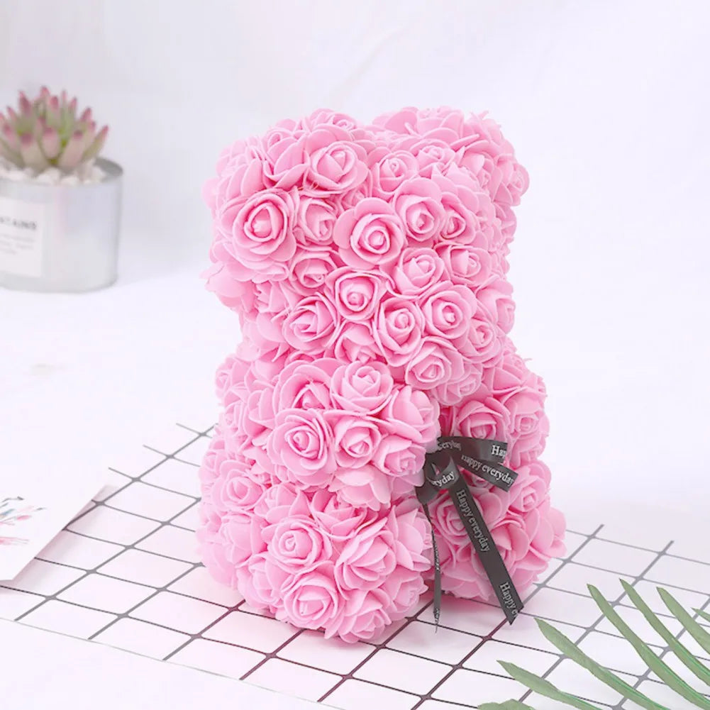 Valentines Day Gifts for Her,Rose Bear Rose Teddy Bear 10 inch Artificial Rose Flower Bear for Wedding, Mothers Day Anniversary