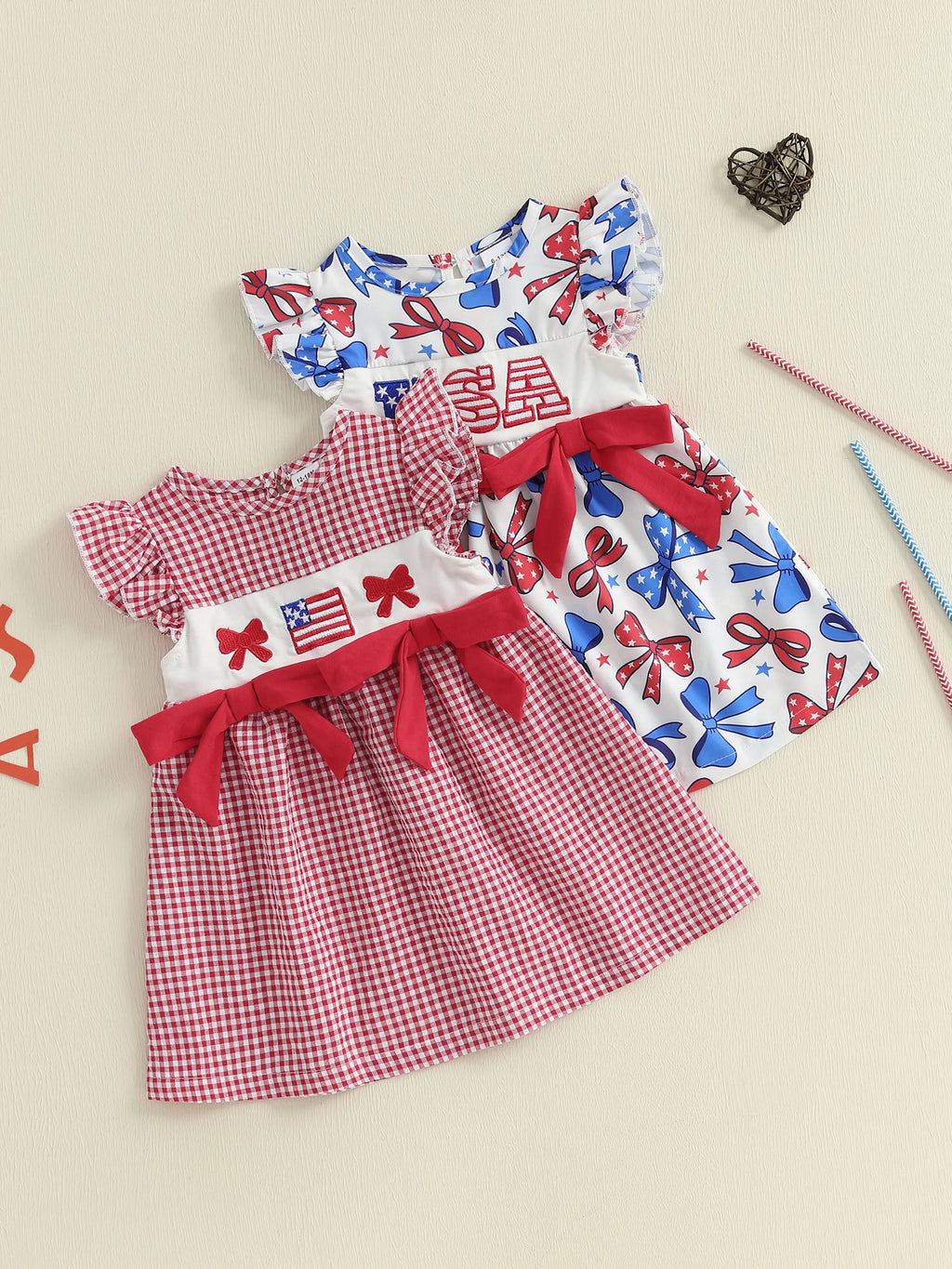 Girls Patriotic Dress American Flag Print Bow Sleeveless Casual Dress Toddler Independence Day Summer Outfit Kids Red White