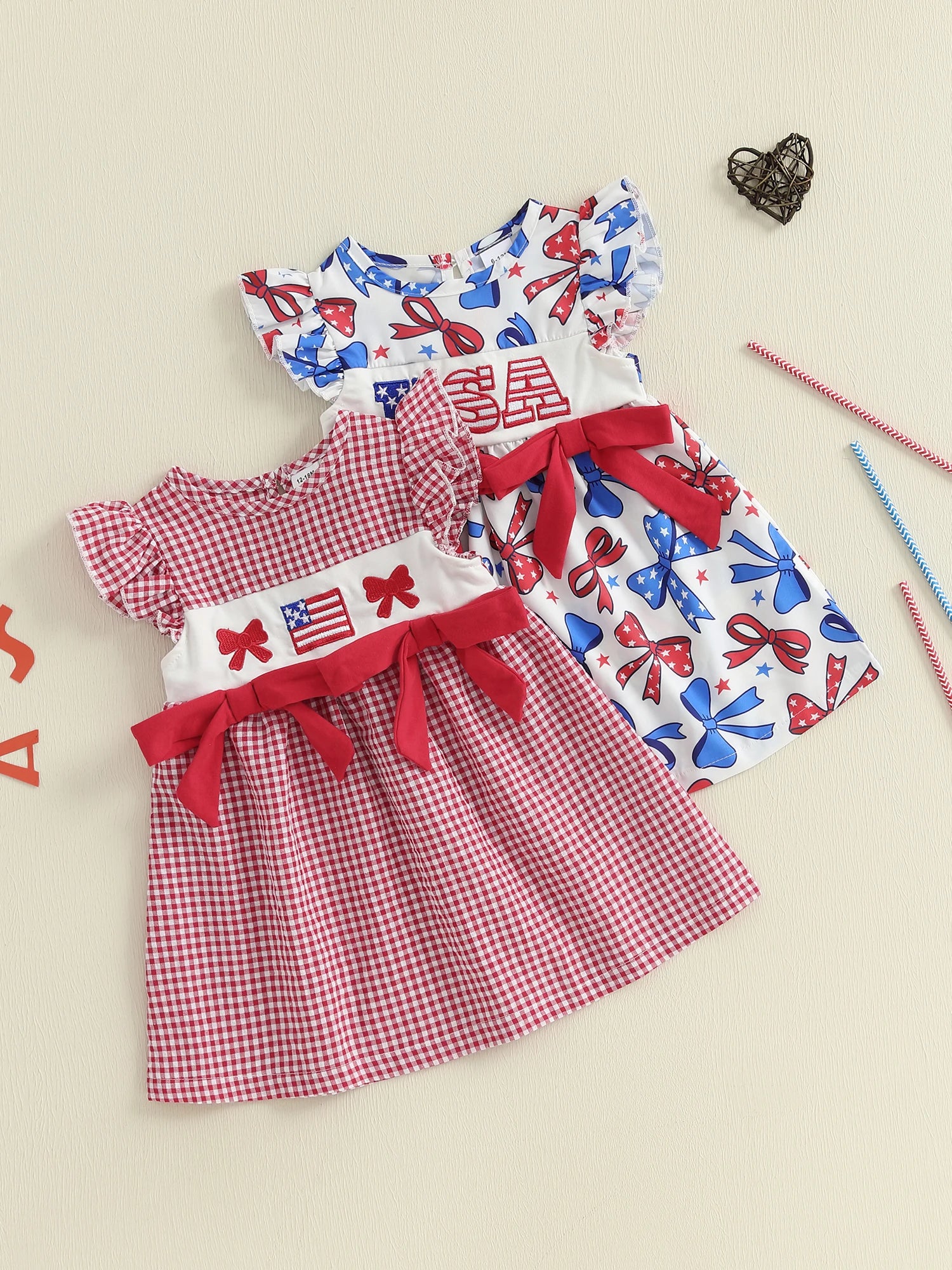 Girls Patriotic Dress American Flag Print Bow Sleeveless Casual Dress Toddler Independence Day Summer Outfit Kids Red White