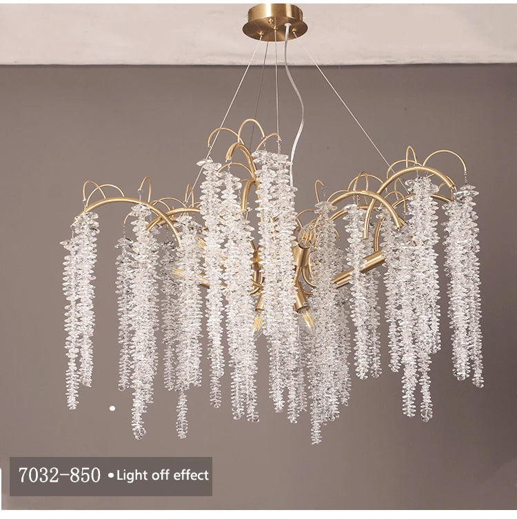 Morden LED Art Strip Crystal Ceiling Chandeliers Branch Pendant Lamp Villa Hall Hanging Light Home Decor Lustre Lighting Fixture