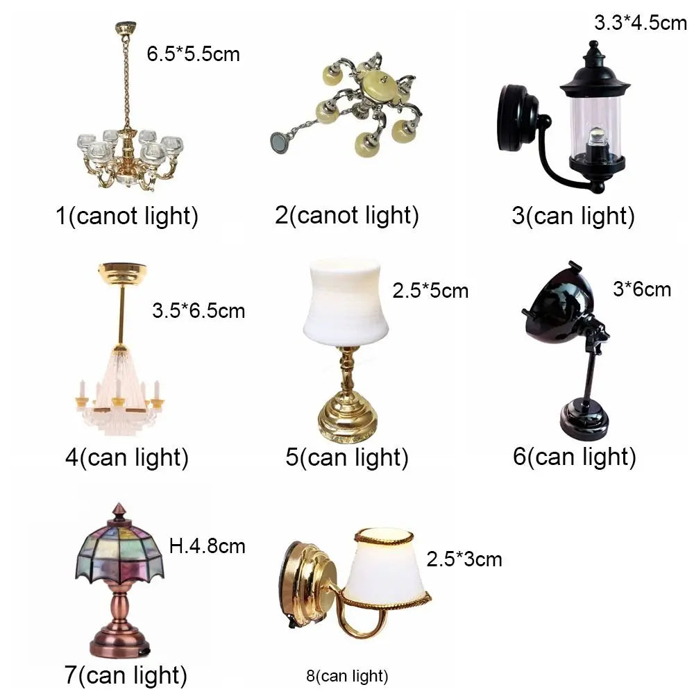Dollhouse Light 1:12 Scale Floor/Ceiling/Wall Lamp Miniature Retro Chandelier Doll Accessories Scene Model Mini Furniture Gift
