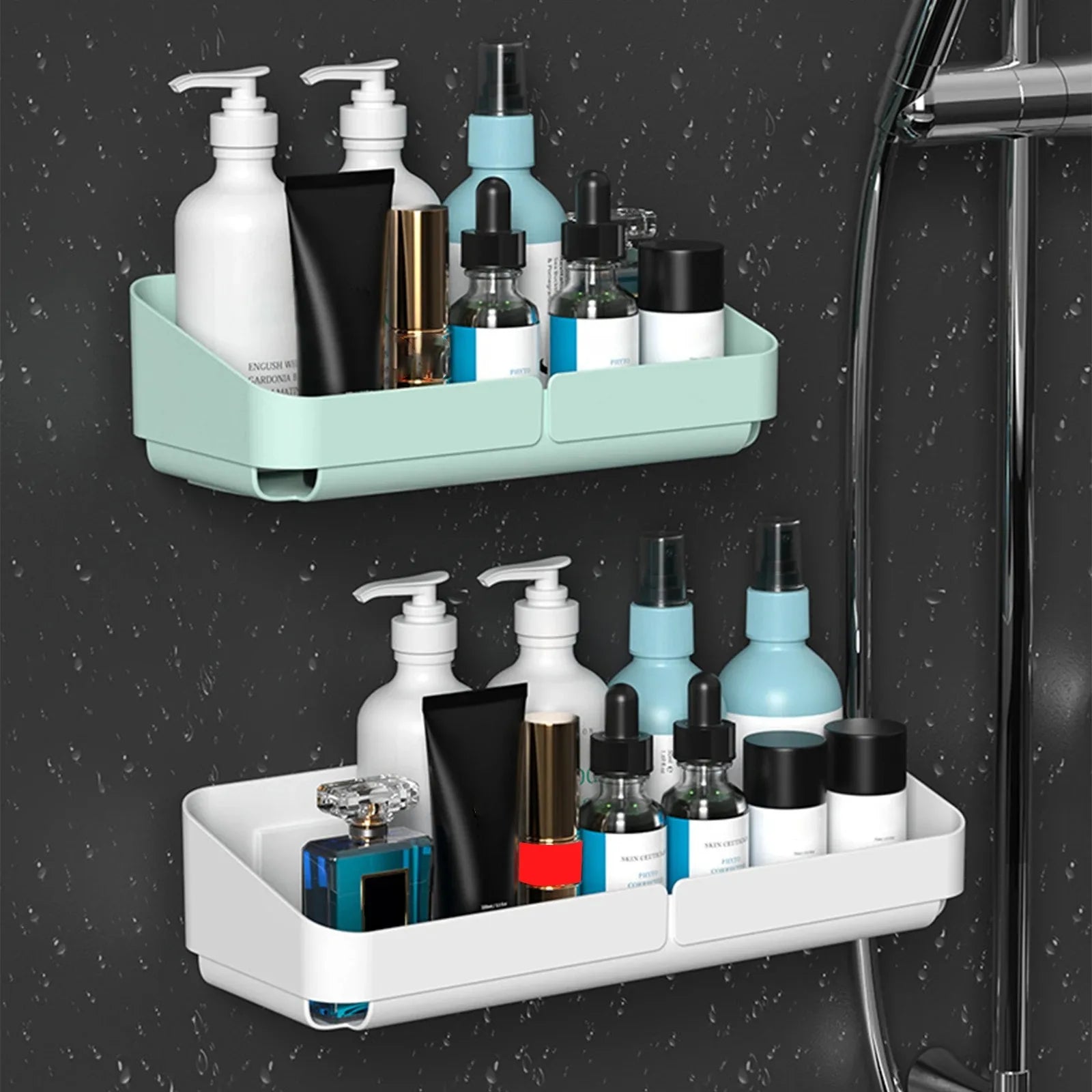 Bathroom  Kitchen Convenience Rack Shelf Makeup Storage Organizer Cosmetics Shampoo Rack Shower Shelf Wall Spice No Drilling