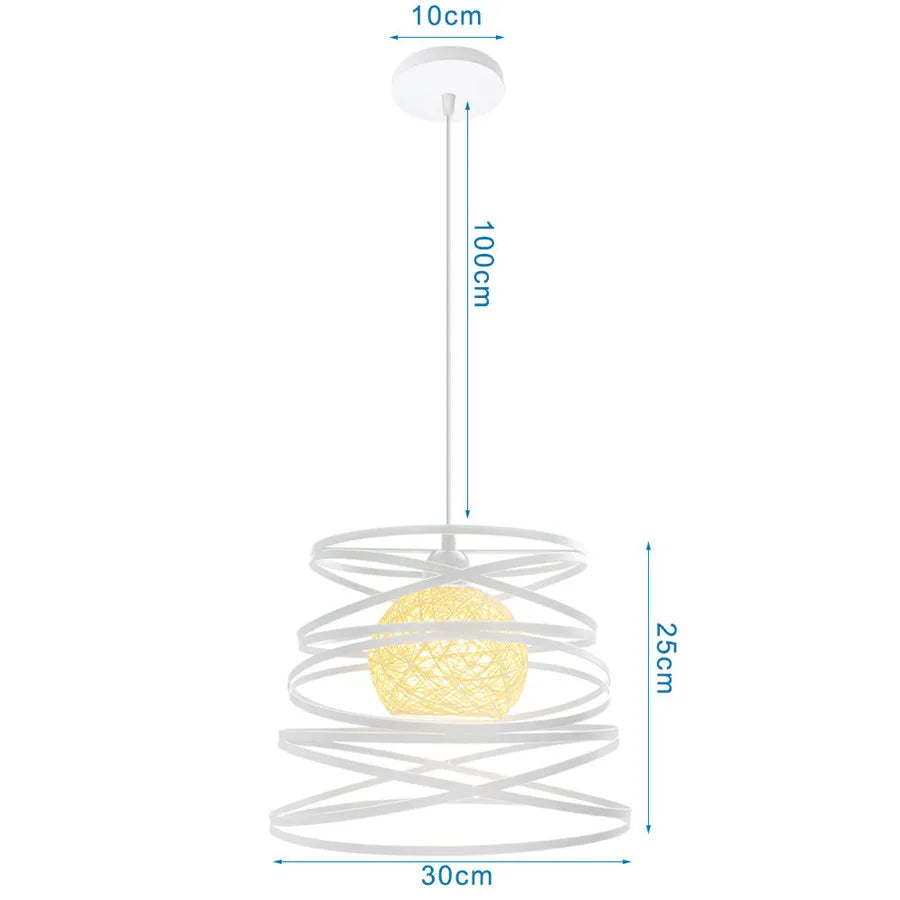 Modern Pendant Light Industrial Vintage White Wrought Cage Pendant Lamp for Living Room Bedroom Dining Room Loft Home Decor E27