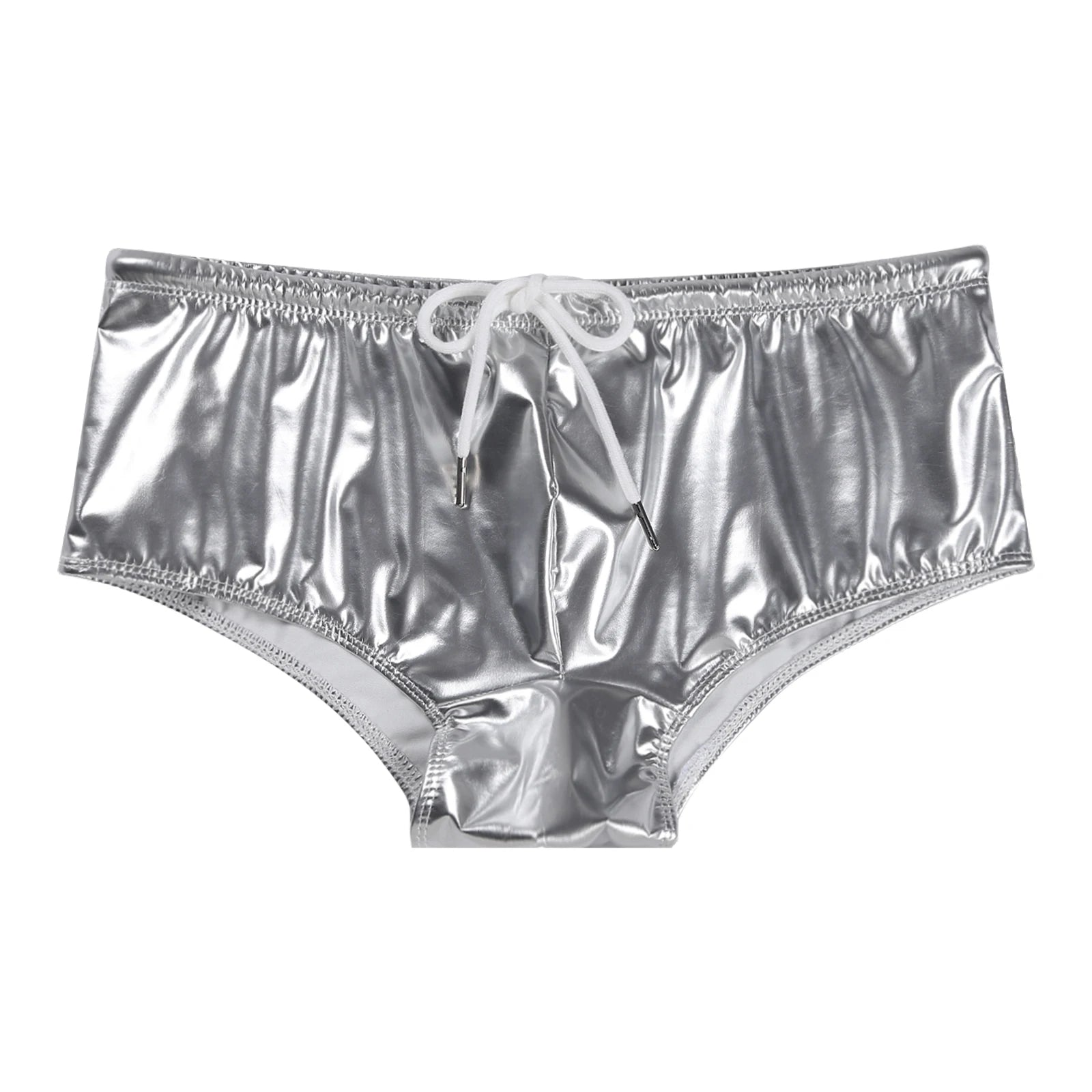 Men Swimming Trunks Wet Look Patent Leather Shorts Short Pants Low Rise Drawstring Boxer Shorts Beach Swimwear Party Clubwear