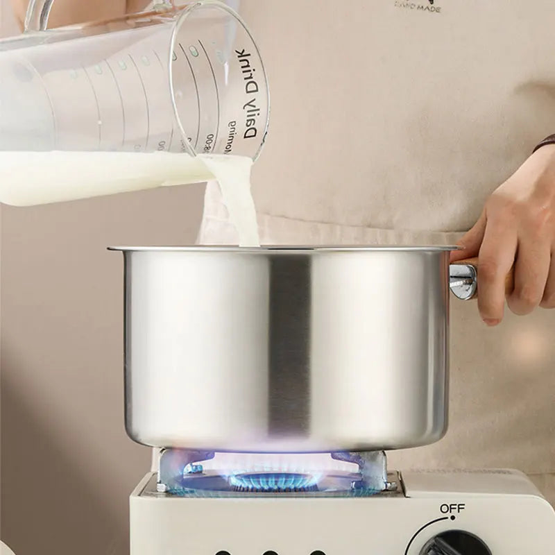 20cm Stainless Steel Deep Fryer Pot with Strainer Basket Wood Handle Mini Saucepan Soup Pot Milk Pan Cooking Pot Induction Safe