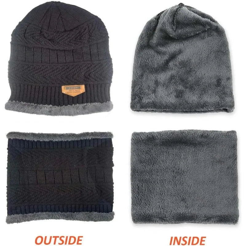 Winter Hat for Men Soft Velvet Knit Cap Coral Fleece Scarf Outdoor Riding Windproof Ski Mask Warm Thickened Cold Weather Gear