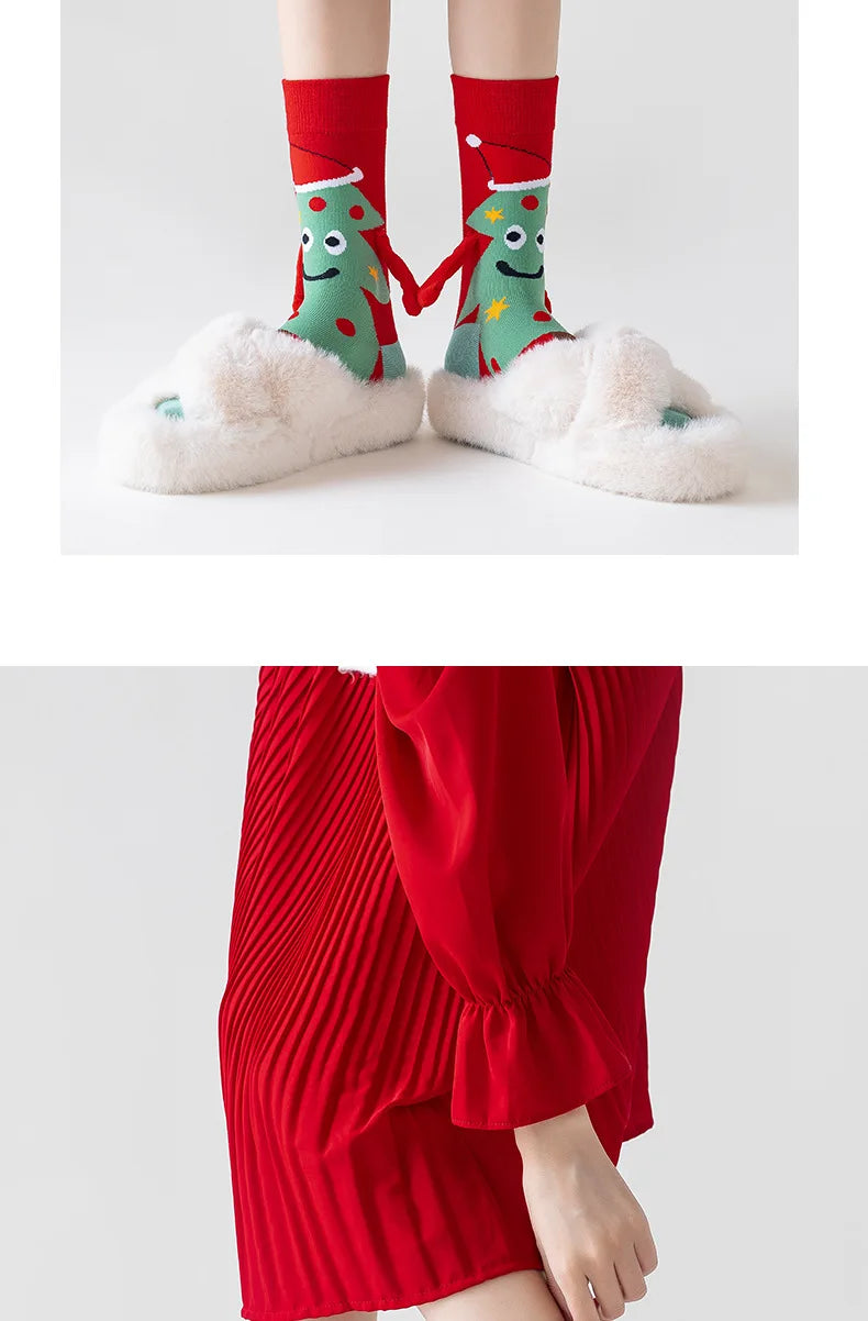 Women's Socks Cartoon Creative Christmas Wear Funny Handholding Kawaii Cute Socks High Quality Cotton Mid-tube Socks For Girl
