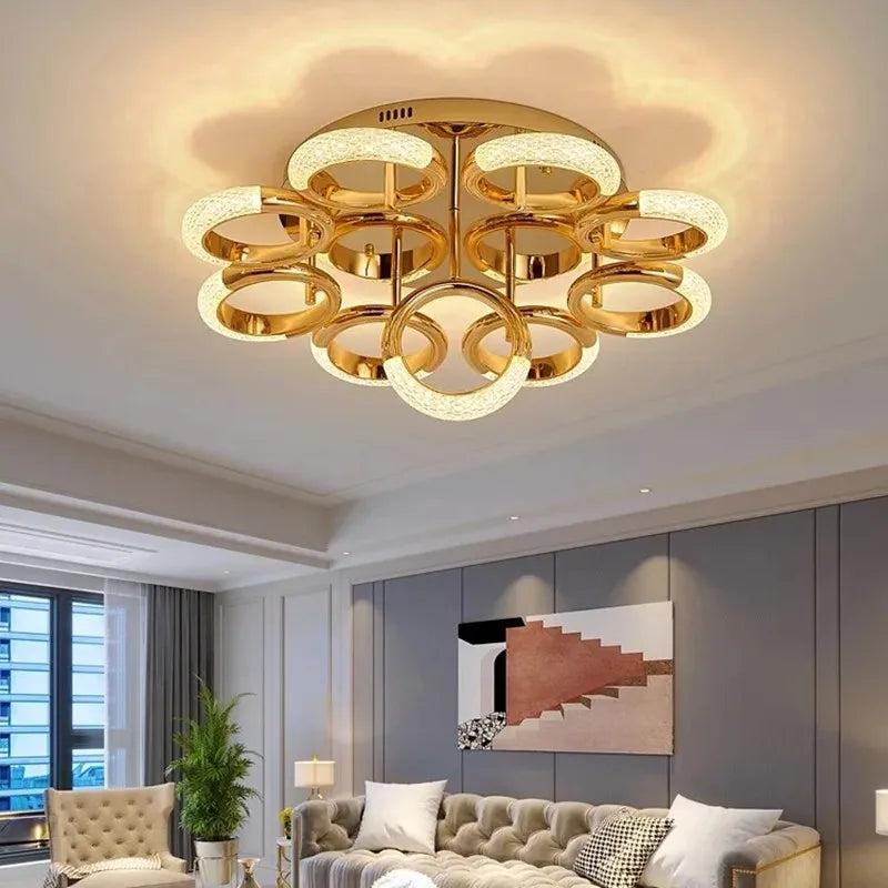 Modern Chandelier For Living Room Bedroom Nordic Golden Ring Ceiling Lamp Luxury Home Decor Indoor Ceiling Light Lustre Fixtures