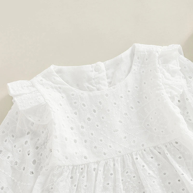 0-24M Toddler Baby Girl Clothes Set Solid Color Cutout Round Neck Long Sleeve T-shirt Tops and Elastic Casual Ruffle Shorts