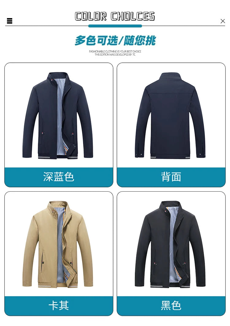 Men's New Spring and Autumn Clothing Stand Up Collar Jacket, Middle-aged and Elderly Jackets, Casual Business Men's Clothing