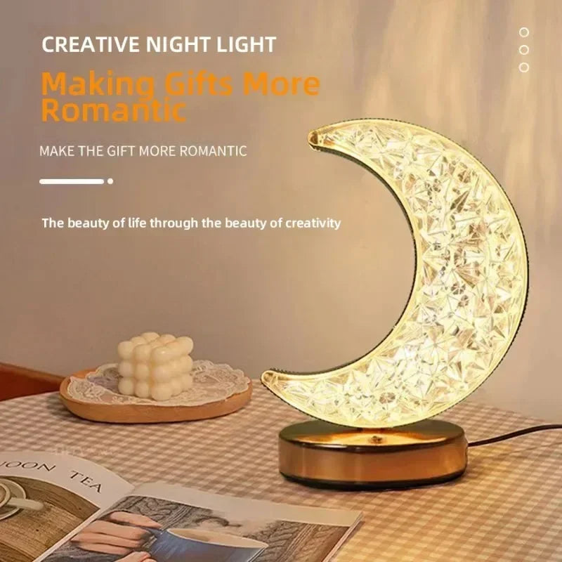 1-2PCS Bedroom 3Color Touch Dimming Night Light Girls Kids Room Home Decor Bedside LED Ambient Table Moon Stars Atmosphere Lamp