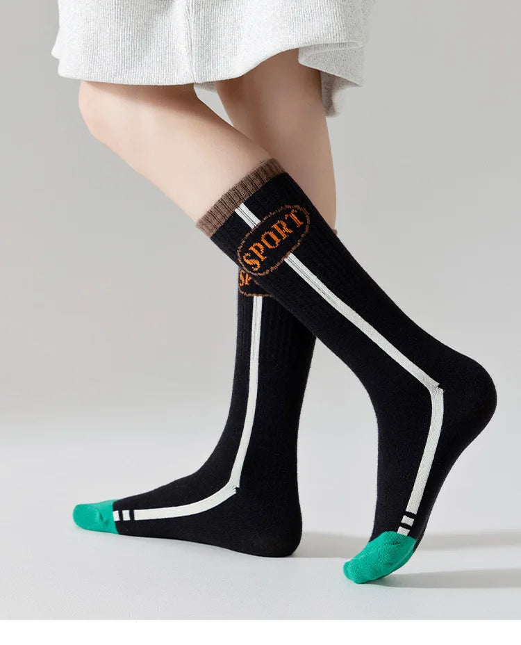 4 Pairs Long Socks Children's Newest Tennis Socks Knee Socks Cotton Striped Sporty Socks Boys Girls Skating Athletic Socks