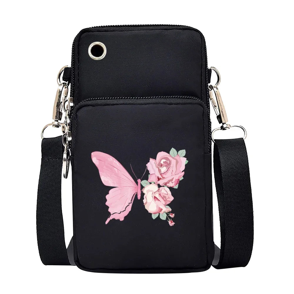 Universal Mobile Phone Bag Iphone 13 Huawei Shoulder Cross-body Package Women Sport Pouch Unisex Arm Wrist Bags Butterfly Print