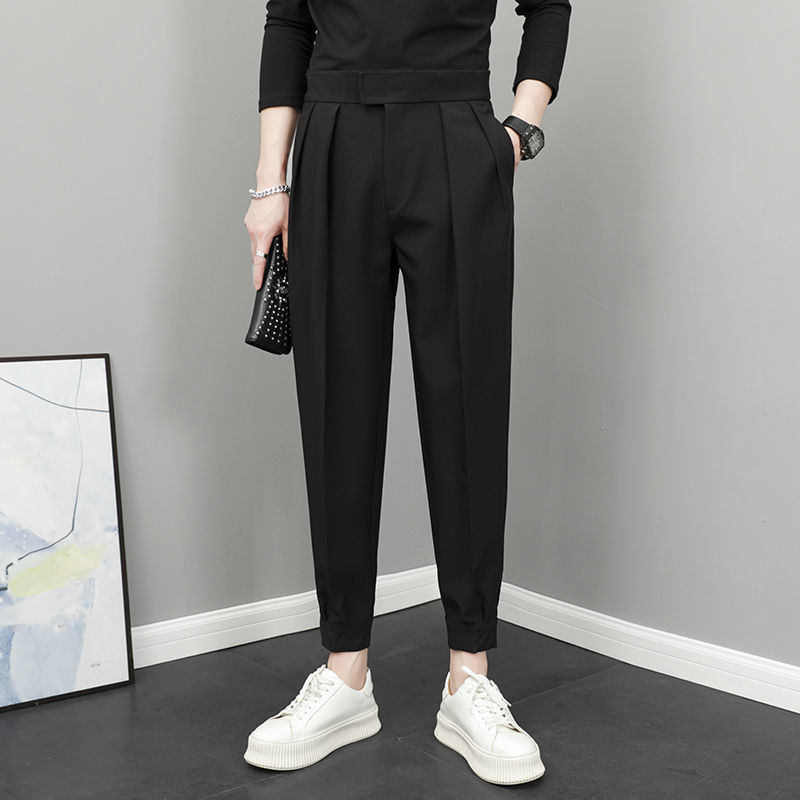 2023 Men's Clothing New Fashion Loose Man Solid Color Pleated Temperament High Waist Handsome Thin Spring Summer Casual Pants