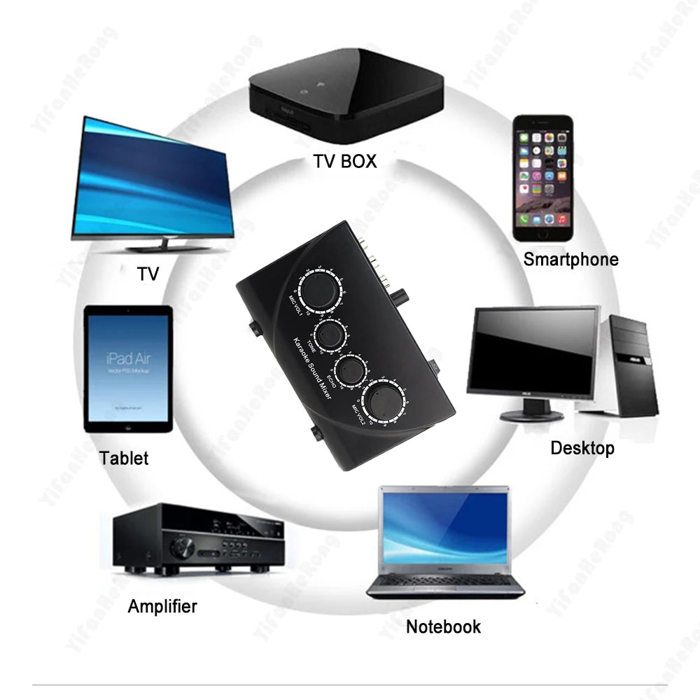Portable Karaoke Sound Mixer Professional Dual Mic Inputs Audio System  Digital Audio Sound Machine Echo OK Mixer System