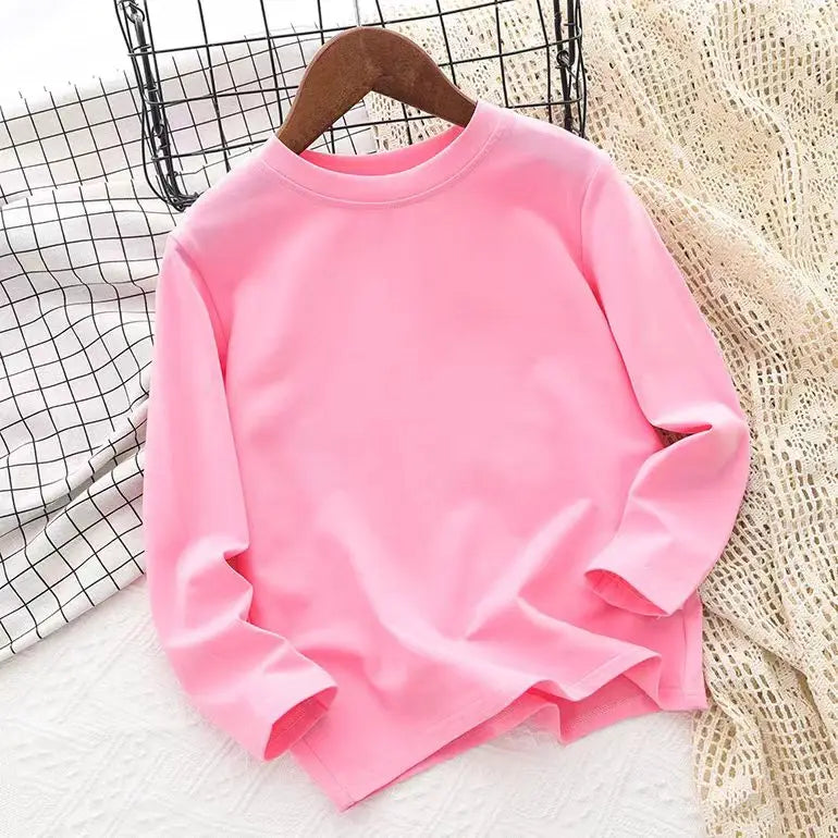 Children's Clothing 2025 Cotton Boys Girls T-Shirt Solid Long Sleeve Kids Cothes Autumn Sweatshirt Tops Teenage 6 8 10 12 Years