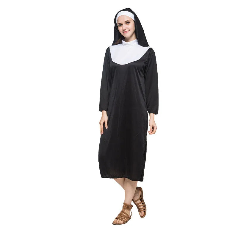 Halloween Costume Women's Nun Costume Traditional Adult Sister Black Robe Religious Costumes CosplayHalloween Costumes for Women