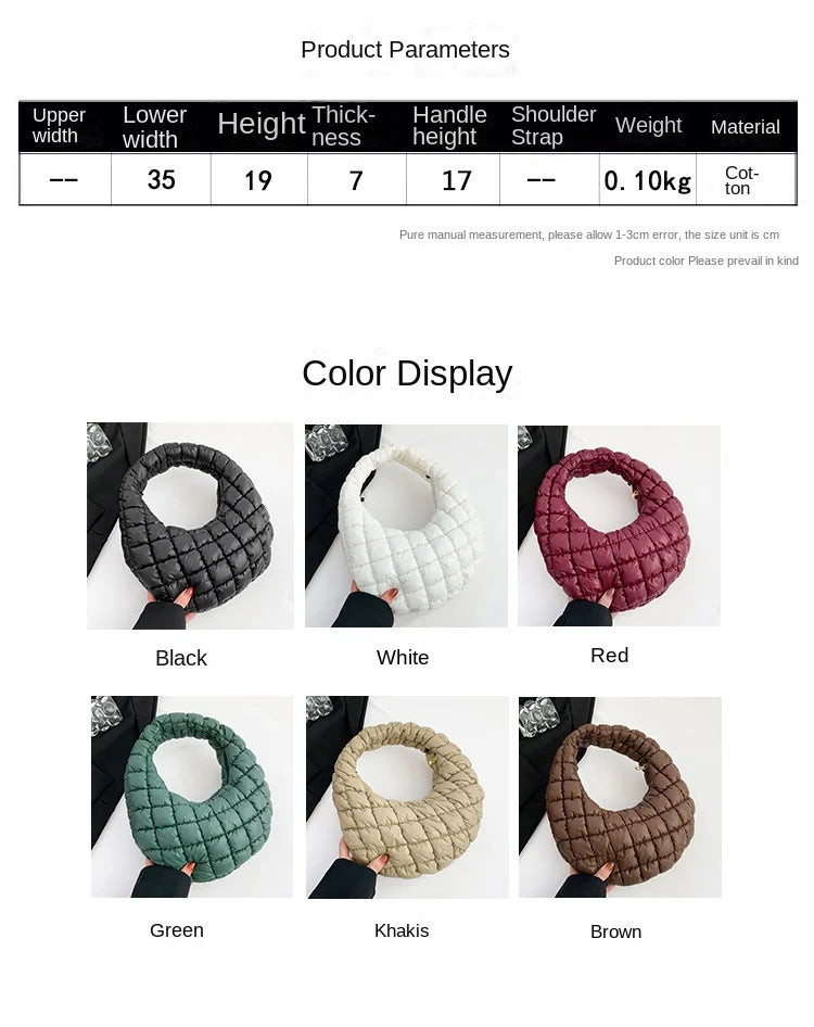 Quilted Embroidered Thread Women's Bag Pleated Cloud Mini Handbags Down Padded Lightweight Clutch Bag Cotton Small Shoulder Bags