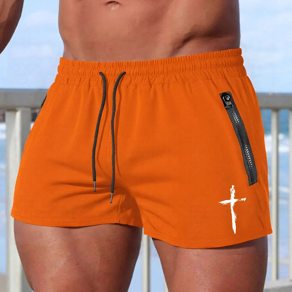 Men's Swimming Trunks Summer Gyms Fitness Bodybuilding Men Cross Print Beach Shorts Boxer Trunks Men Running Sport Sportwaer
