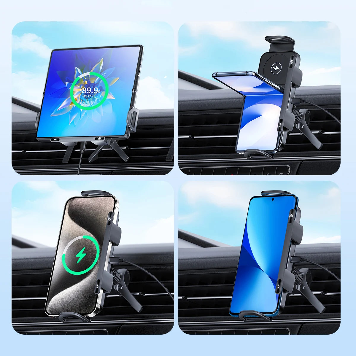 Foldable Phone Holder Car Wireless Charging Phone Mount Universal Phone Holder Intelligent Induction Electric Rotation Charger