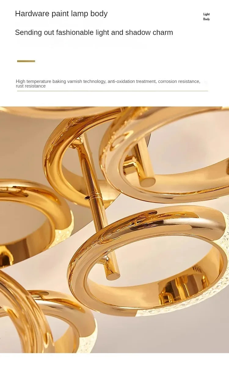 Modern Chandelier For Living Room Bedroom Nordic Golden Ring Ceiling Lamp Luxury Home Decor Indoor Ceiling Light Lustre Fixtures