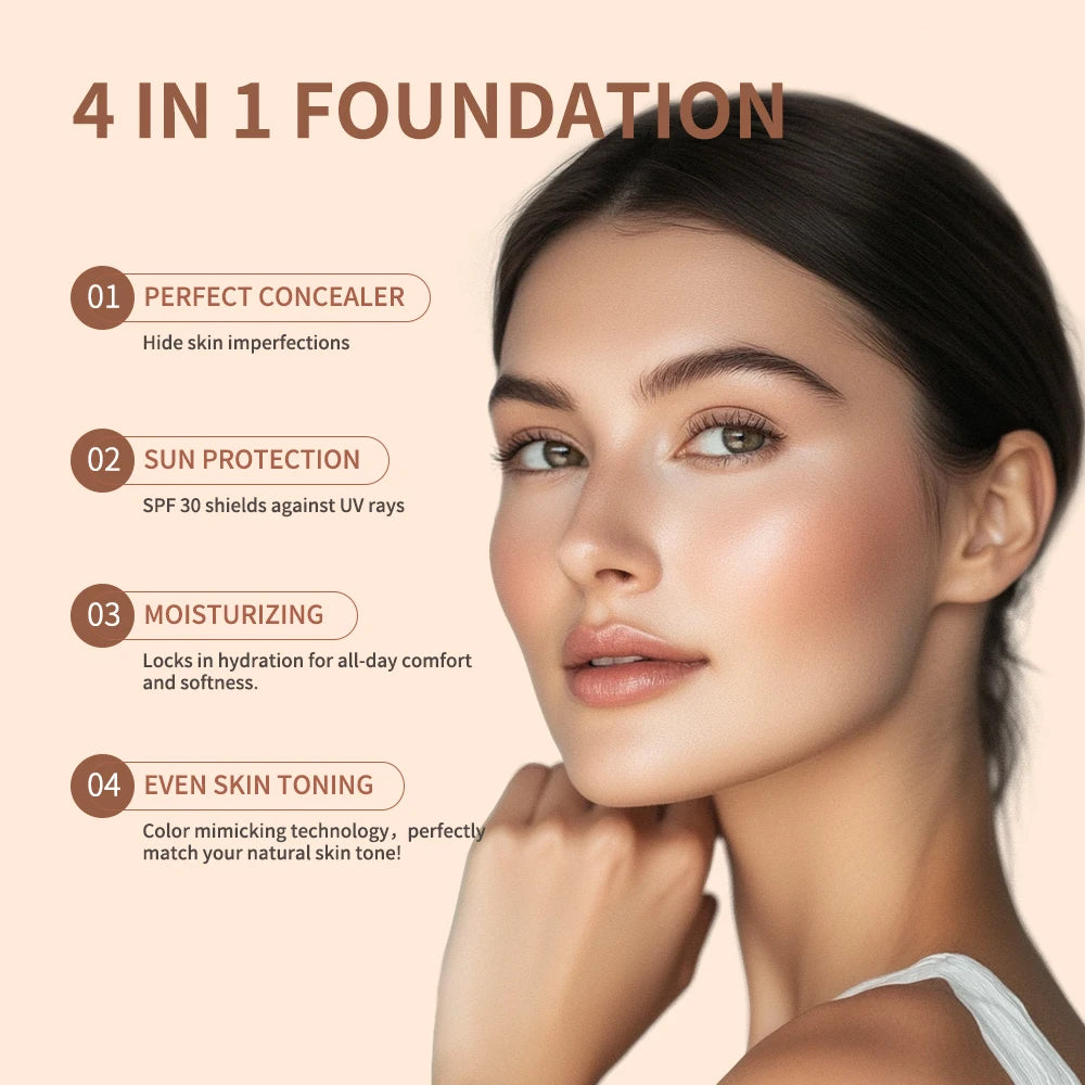 Foundation 4 in 1 - Medium Spectrum with SPF 30+, Longwearing & Waterproof Hydrating Color Changing Foundation Women Cosmetics