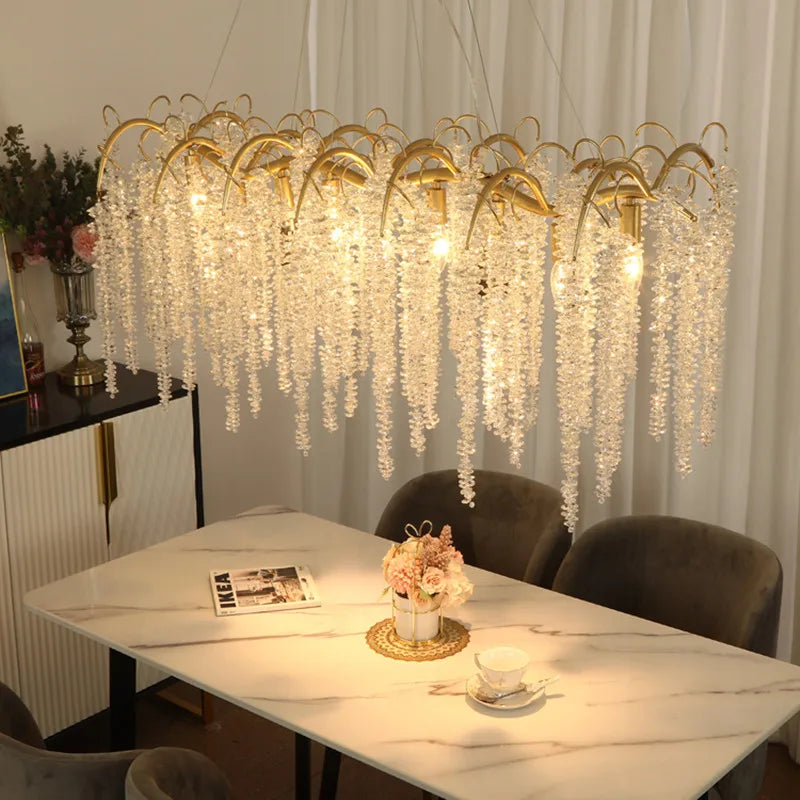 Morden LED Art Strip Crystal Ceiling Chandeliers Branch Pendant Lamp Villa Hall Hanging Light Home Decor Lustre Lighting Fixture