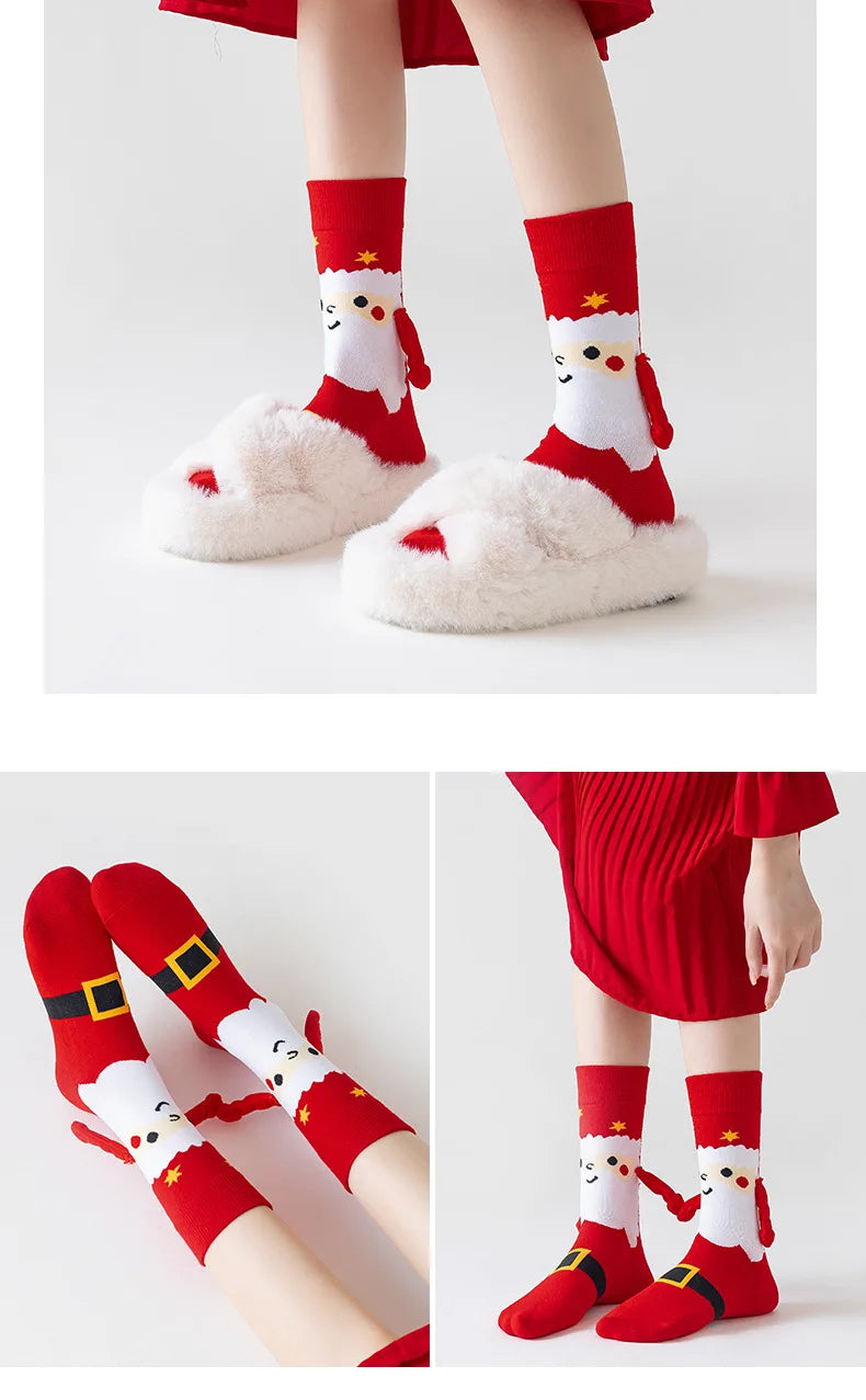 Women's Socks Cartoon Creative Christmas Wear Funny Handholding Kawaii Cute Socks High Quality Cotton Mid-tube Socks For Girl