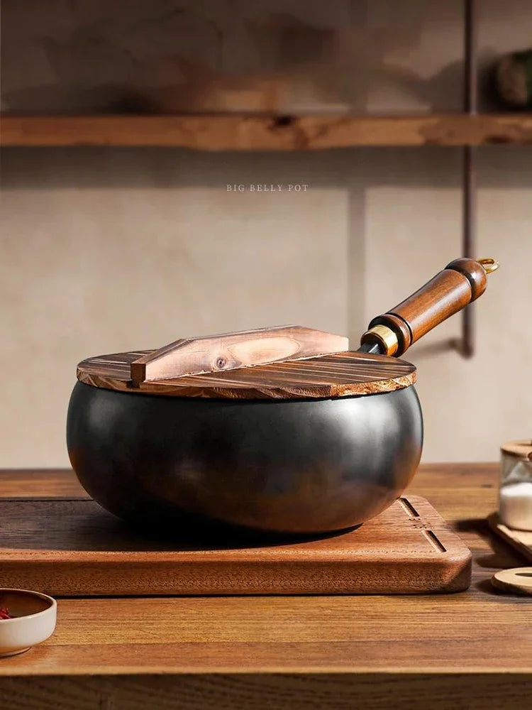 Handmade Forging Big Belly Pot Uncoated NON-STICK PAN Household Small Flat Bottom Frying Pan Kitchen Gas Stove Universal Pan