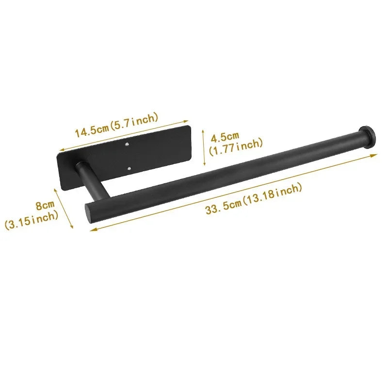 Paper Towel Holder Under Cabinet Wall Mount Stainless Steel Black Kitchen Paper Towel Rack Self Adhesive No Drilling Bathroom
