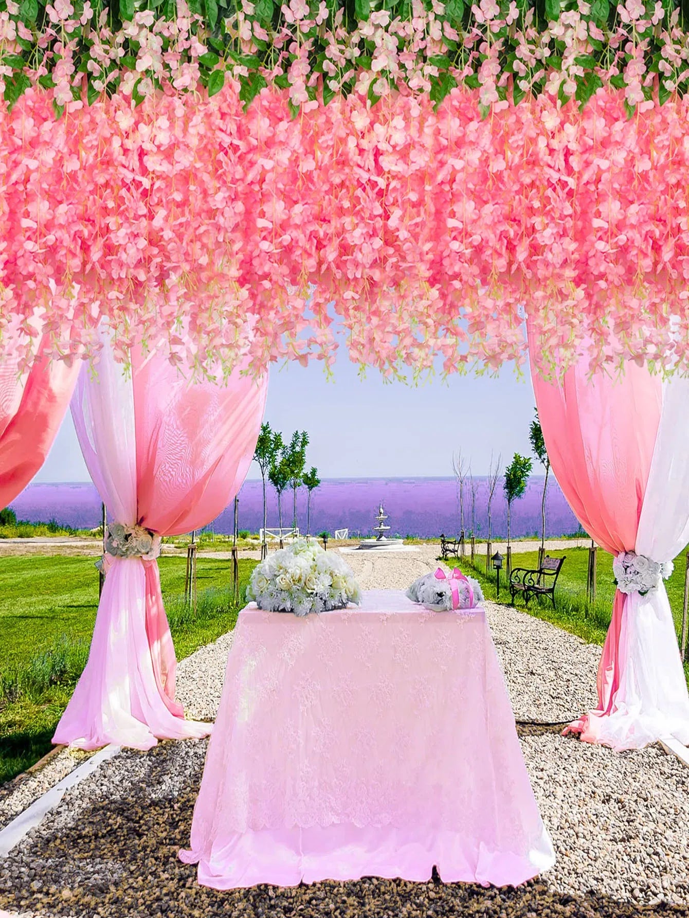12pcs Artificial Flowers Hanging Wisteria Faux Flowers Garland Silk Vine Rattan Long String Home Outdoor Wedding Party Decor