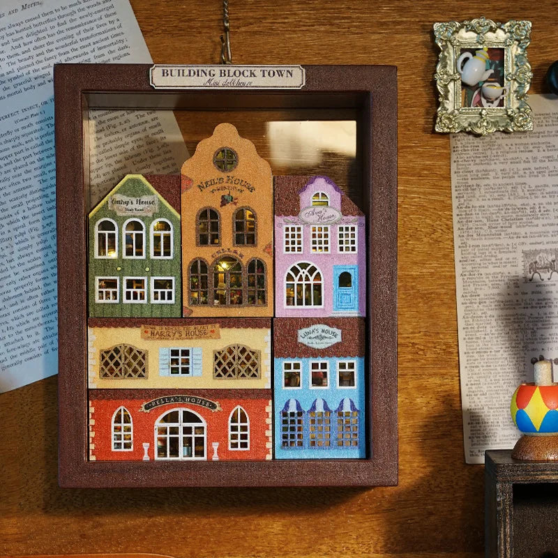 Dollhouse Diy Wooden Miniature Furniture With LED Case 6 complete sets of mini exquisite toy models for building block towns