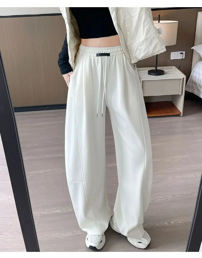 Loose Wide Leg Pants Women's High Waist Trousers Casual Sports Grey Curved Blade Long Length plus Size Comfortable Summer 2025