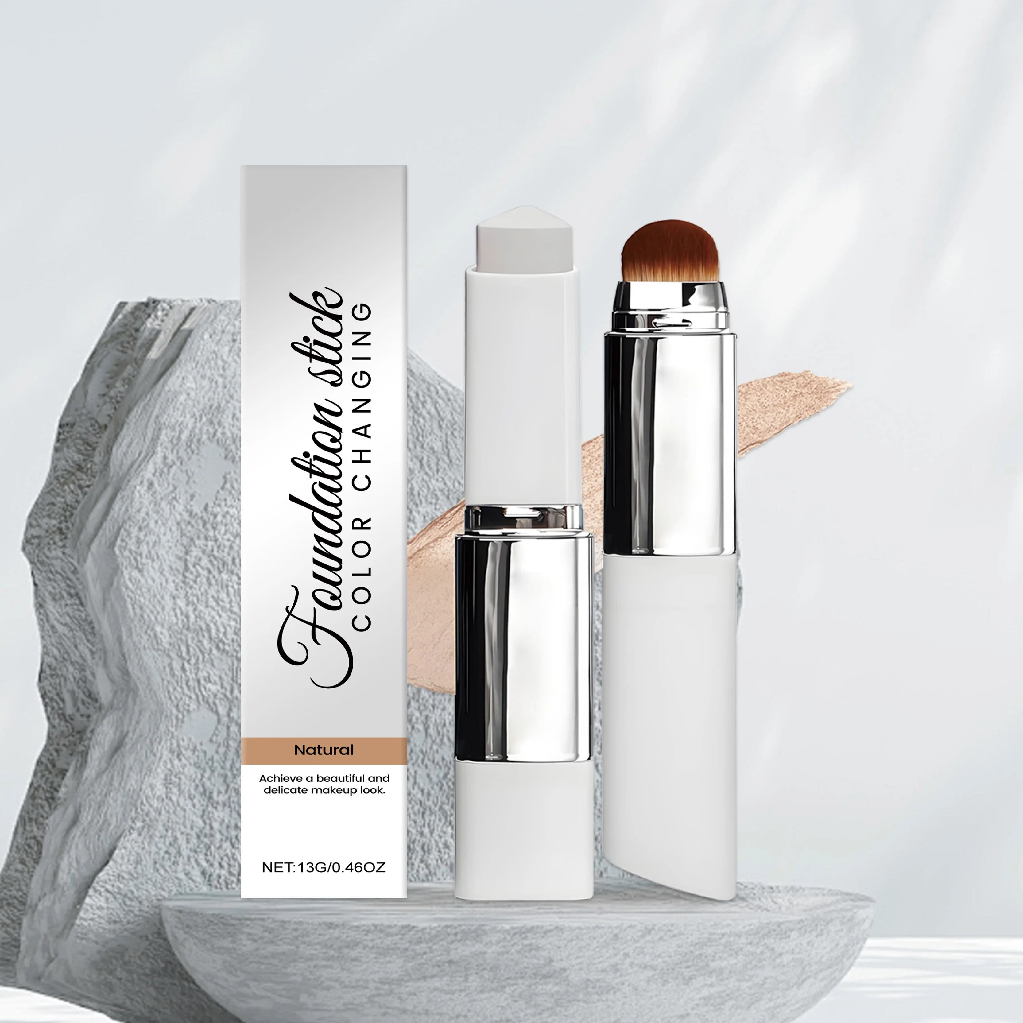 Foundation Make-Up Stick Double Head with Brush 3 Colors Lightweight Moisturizing Brighten Matte Concealer 2IN1 Foundation Stick