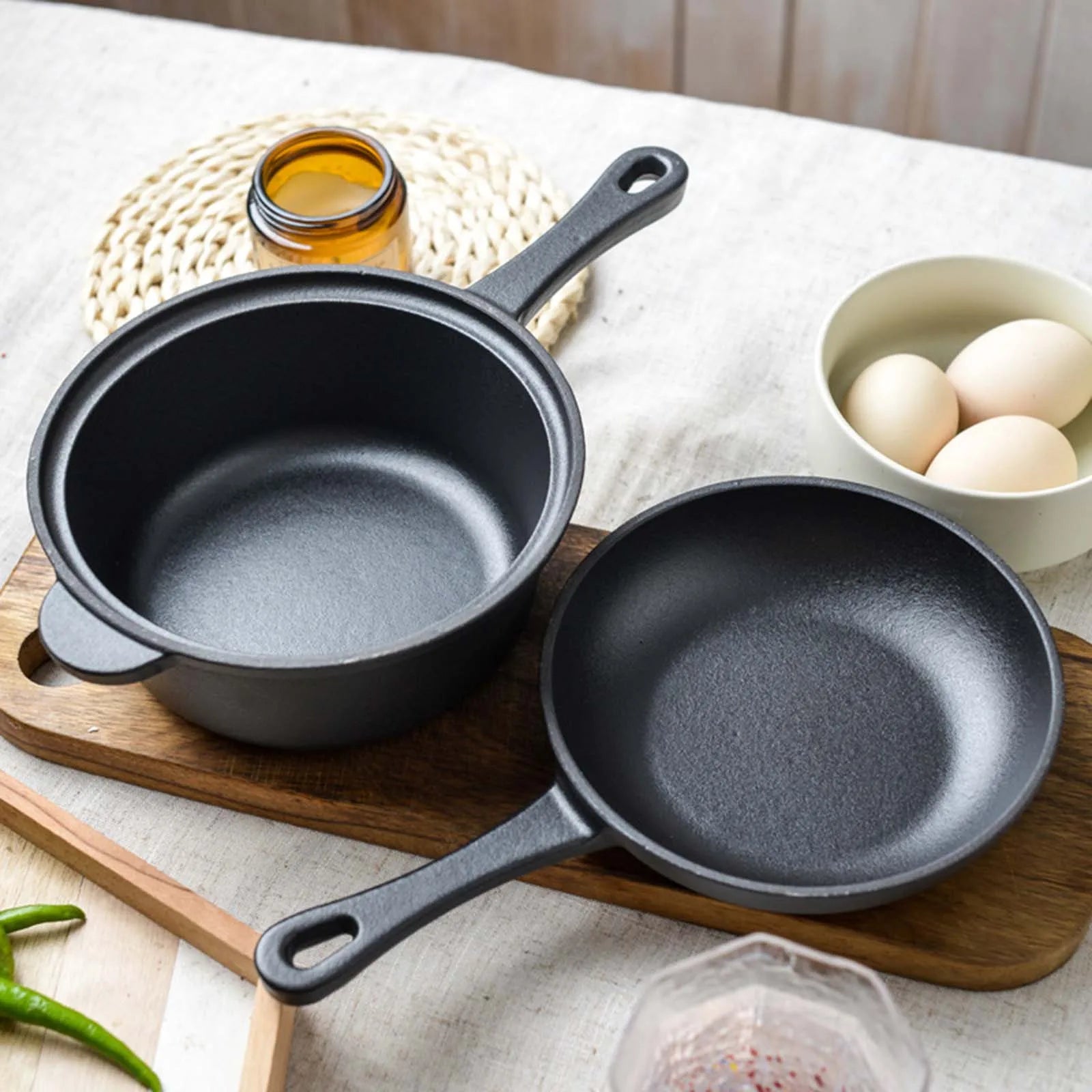 1 Set Cast Iron Pots Non-stick Pan Dual-Purpose Cast Iron Saucepan Home Kitchen Tools Breakfast Cooking Frying Pan