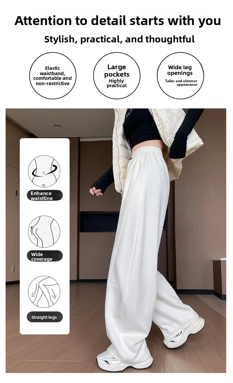 Loose Wide Leg Pants Women's High Waist Trousers Casual Sports Grey Curved Blade Long Length plus Size Comfortable Summer 2025