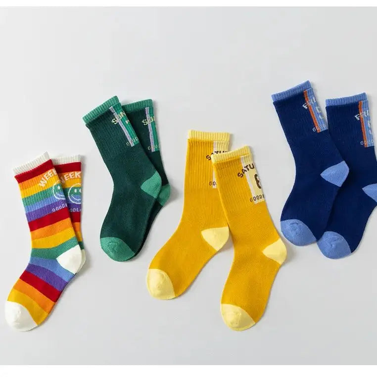 4 Pairs Long Socks Children's Newest Tennis Socks Knee Socks Cotton Striped Sporty Socks Boys Girls Skating Athletic Socks
