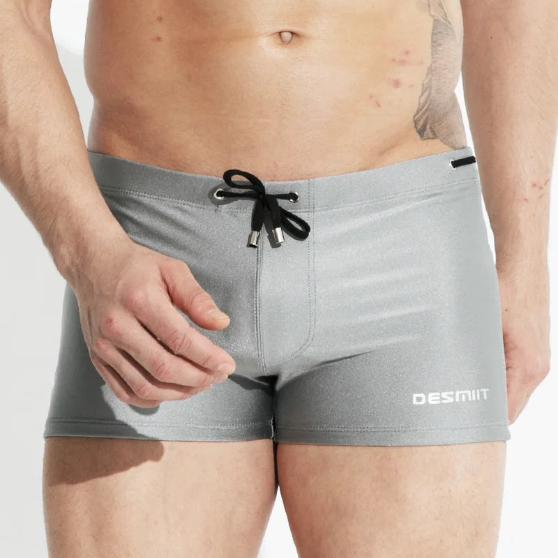 Mens Swimming Trunks Retro Solid Color Mid Waist Beach Shorts Tight Fitting Breathable Swimwear Swim Briefs Surf Boardshorts