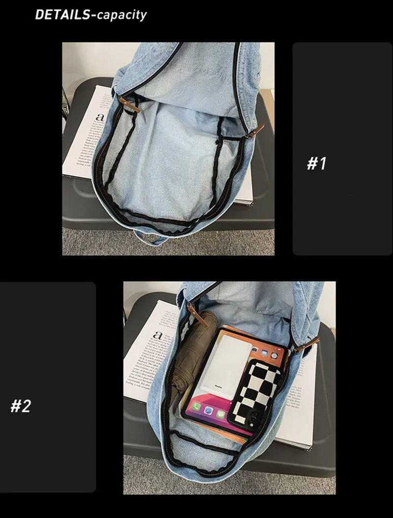 New Men's and Women's Denim Backpack Large Capacity Laptop Bag Travel Backpack College Student Backpack