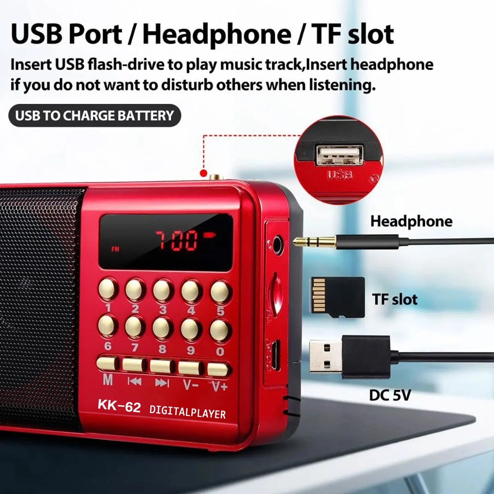 Portable Mini Radio Rechargeable Handheld FM USB TF MP3 Player Wireless Speakers Compact Audio Device