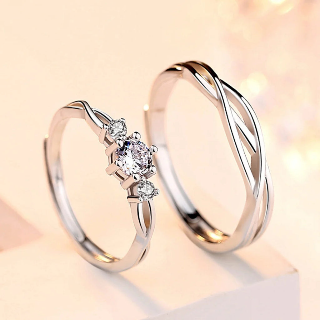 2Pcs/Set Minimalist Classic Twisted Weave Zircon Couple Rings For Women Men Trendy Romantic Geometric Ring Anniversary Jewelry